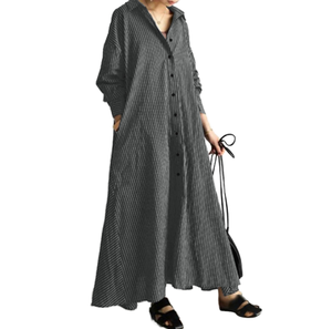 Robe chemise maxi rayée pour femme, manches longues, coupe ample, coton et fibre de bambou, respirante, décontractée, pour tous les jours, longueur complète avec poches - Product Image 1