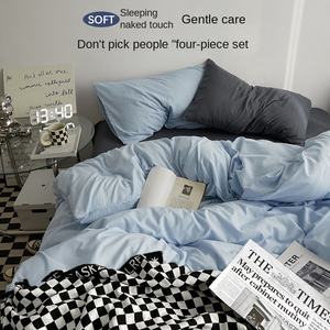 Conjunto de cuatro piezas de algodón lavado simple moderno, Sábana de edredón para dormir en casa, funda de cama, patrón impreso, poliéster de calidad - Product Image 5