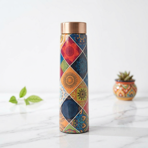 Bohemian Design <b>Metal</b> <b>Water</b> <b>Bottle</b> With Lid Portable Travel Use - Product Image 1