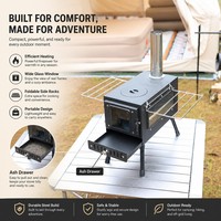 Poêle de camping compact Z360H noir avec fenêtre en verre pour la cuisson en extérieur