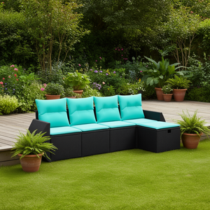 Poly Rattan Garden Sofa Set 4 Seater Outdoor Furniture With Powder Coated Steel <b>Frame</b> Contemporary Design - Product Image 2