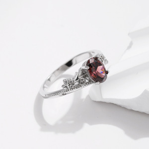 S925 <b>Silver</b> Women's <b>Garnet</b> Oval Cut <b>Ring</b> Prong Setting Romantic Gemstone Engagement channel setting <b>Ring</b> - Product Image 6