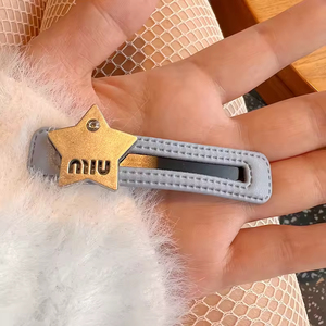 INS Simple Diamond Check Leather Side with Metallic Star <b>Letter</b> Hairpin Side Fringe One-line Clip - Product Image 3