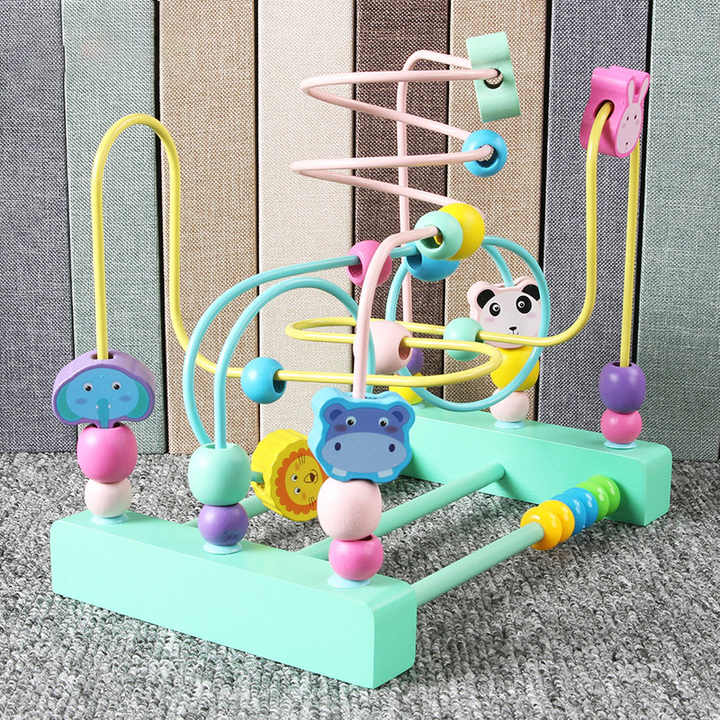 高品质彩色木制动物大象熊迷你珠迷宫玩具批发廉价儿童早教玩具