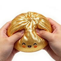 Pelota Antiestrés de 8.5cm con Forma de Dumpling Relleno de Puré Dorado Brillante, Juguete Creativo con Líquido para Aliviar la Ansiedad