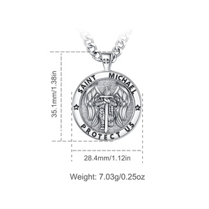 Ciondoli all'ingrosso di San Michele con la scritta 'Proteggici', in rame placcato rodio, amuleto, gioielli religiosi e spirituali, collana da uomo - Product Image 2