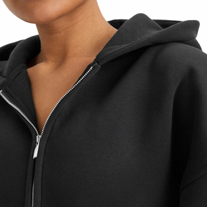 เสื้อฮู้ดผู้หญิงแขนยาวผ้าฟลีซสีเทาเข้มเสื้อครอปสตรีทแวร์เสื้อครอปแบบมีซิป - Product Image 4