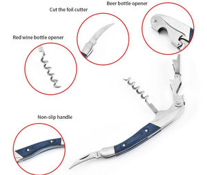 HXY Qualité Classique Multi-Fonction Ouvre-Vin <span class=keywords><strong>Tire</strong></span>-<span class=keywords><strong>Bouchon</strong></span> En Acier Inoxydable avec Joli Logo Laser Manche En Bois Pakka - Product Image 5