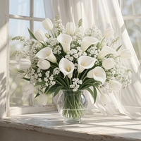 Décoration d'intérieur nordique : Fleurs artificielles Calla, Tulipe, Gypsophile pour Thanksgiving, Pâques, Remise de diplôme