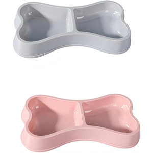 Bone Shaped Waterproof Portable Pet Double Bowl in Macaron & Bright Colors Plastic for Dogs & <b>Cats</b> - Product Image 1