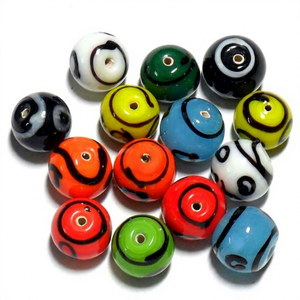 Perles en verre Murano Lampwork ovales 10x15mm, mélange de couleurs brillantes, motif chevron, prix de gros - Product Image 1