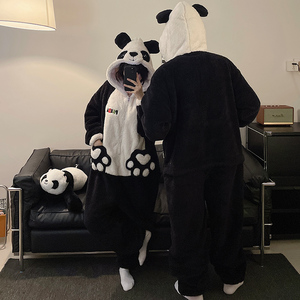 <span class=keywords><strong>Pyjama</strong></span> une pièce pour couple Automne et hiver Peluche épaissie Cartoon <span class=keywords><strong>Panda</strong></span> Vêtements Zipper Hooded Pyjamas Sleepwear Setsv - Product Image 4