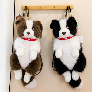 Juguete de Peluche de Perro Border <span class=keywords><strong>Collie</strong></span> al por Mayor de Fábrica con Collar Rojo y Colgante de Hueso, en Tonos Marrón, Negro y Merle, Personalizado OEM para Regalo Infantil - Product Image 3