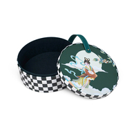Boîte Cadeau Ronde en Similicuir avec Poignée, Motif Lapin de la Lune Chang'e, Réutilisable pour Vin, Noix, Thé, Gâteaux de Lune