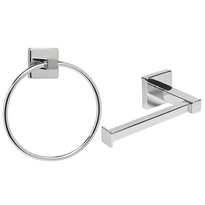 Ensemble d'accessoires de salle de bain 2 pièces en argent à fixation murale Home Designer Hardware avec porte-papier et porte-serviette - Product Image 1