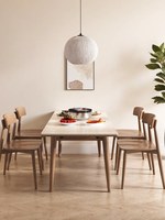 Ensemble table et chaises extensible en bois massif style travertin, design moderne et minimaliste, rectangulaire, facile à nettoyer
