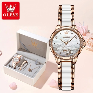 Montre mécanique en céramique de luxe OLEVS 6631 pour femmes, ensemble bracelet et collier en diamant, montre automatique pour femmes - Product Image 1