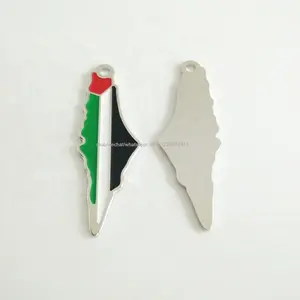 Top Selling Decoratieve Silver Tone Metallic Emaille Palestijnse Vlag Kleur Palestina Kaart Hanger Charm Ornament Trinket