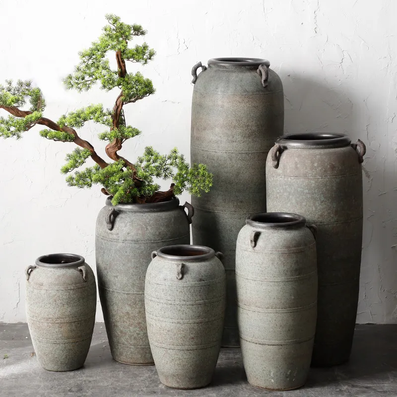 chinese style retro home decoration living room pottery amphora glazed ceramic floor vase