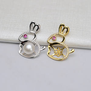 S925 Silver Rabbit Pendant DIY Female Zodiac Xiang Pendant 9-11 Pearl Accessories Empty Tray Semi <b>Jewelry</b> <b>Findings</b> <b>Components</b> - Product Image 1