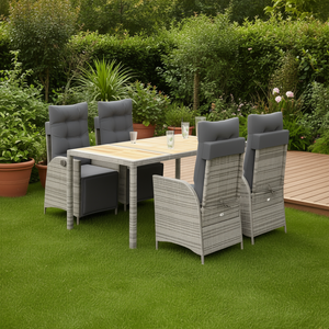 Ensemble de salle à manger de jardin gris 4 places en rotin avec coussins, mobilier d'extérieur au design contemporain - Product Image 2