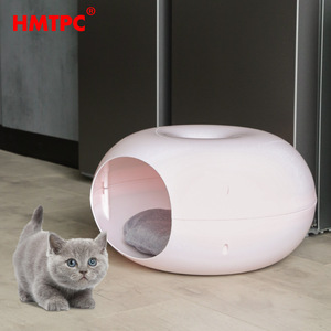 HMTPC Cat <b>Bed</b> Round Pink Plastic Durable Semi Enclosed Pet <b>Bed</b> For Indoor Cats - Product Image 1