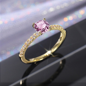 H545 Anello in oro da donna con strass di cristallo rosa, gioielli di fidanzamento per la festa di nozze - Product Image 2