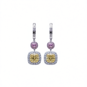 Orecchini Unequallo E1350 in Oro Bianco con Diamanti Taglio Cushion Giallo Fantasia Certificati GIA, Gioielli di Lusso da Donna per Matrimonio - Product Image 1