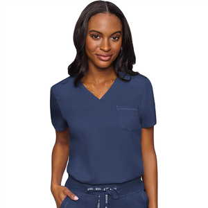 Haut de blouse unisexe à col <span class=keywords><strong>en</strong></span> V, coupe moderne, ajustement parfait, épaules <span class=keywords><strong>en</strong></span> tricot côtelé extensible, poche poitrine, tissu Dobby, détection des aiguilles, usage hospitalier - Product Image 1