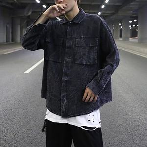 Marchio personalizzato OEM nuovo modello di moda <span class=keywords><strong>camicia</strong></span> in <span class=keywords><strong>Denim</strong></span> da uomo con collo al mandarino tessuto in saia modello 3D per la primavera - Product Image 2