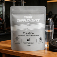 Sachet personnalisé imprimé pour poudre de supplément protéiné 250g, mat, refermable avec fermeture éclair et encoche de déchirement, OEM
