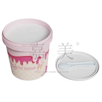 Pots à glace en plastique, pot à gelato avec couvercle et cuillère intégrée, récipient pour congélateur, rond, 500 ml, étiquette IML imprimée