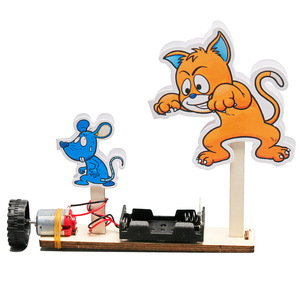 Petit chat et souris bricolage chat attraper souris <span class=keywords><strong>centrifugeuse</strong></span> cercle tournant paquet de matériel pour enfants équipement scientifique jouets en bois - Product Image 1