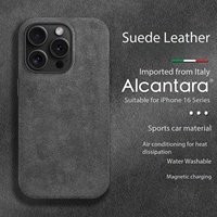 Coque de téléphone mobile Iphone 15 Pro en Alcantara italien authentique, entièrement recouverte, découpée avec précision au laser, aimant puissant, service OEM/ODM