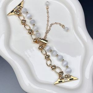 Bracelet pour Apple Watch, bracelet perlé, perles roses, chaîne Bolo réglable, or rose, compatible pour femmes - Product Image 4