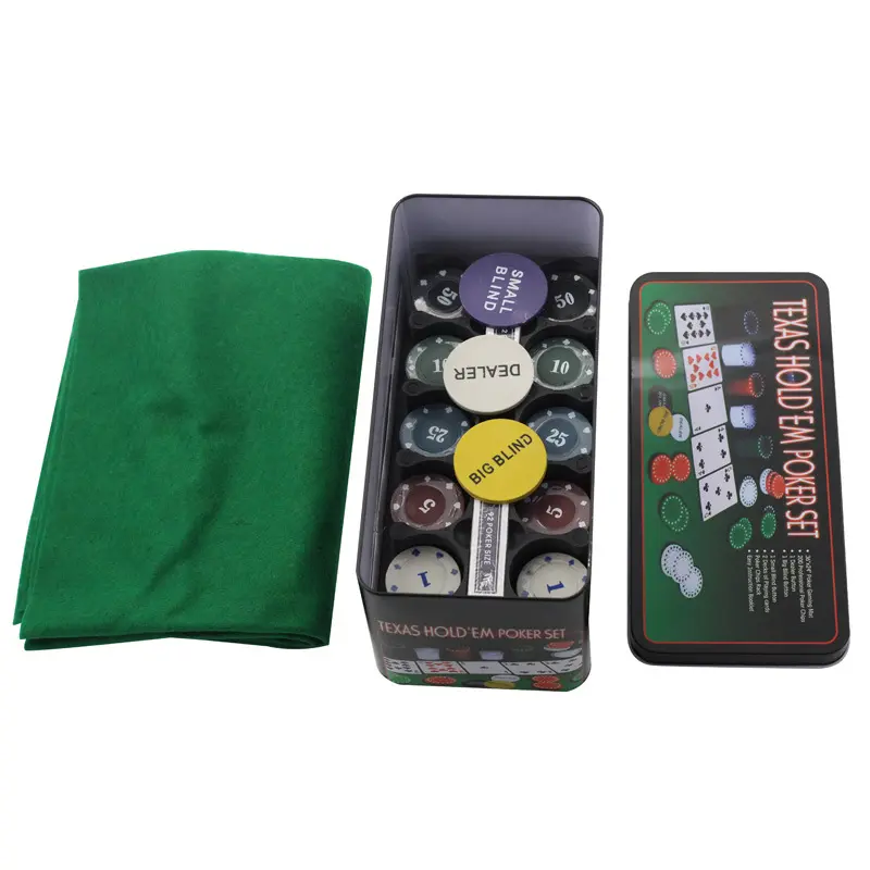 Yexi Texas Poker-Set Casinokartenspiel Glücksspiel Casino Texas Hold'em 200-Pck-Poker-Chipset mit Spielkarten-Tischtuch Eisenbox