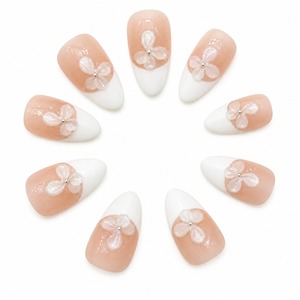Uñas Postizas Acrílicas Hechas a Mano con Diseño de Flores y Punta Francesa, Cobertura Completa, 10 Piezas para Dedos - Product Image 2