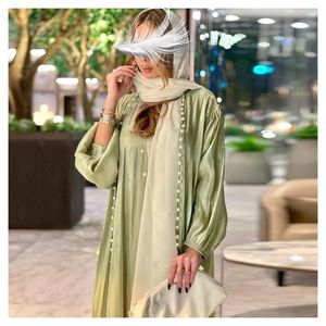 SIPO-vestido musulmán con cuentas de burbuja, conjunto de Color sólido de seda, Abaya abierta, Abaya, 2023 - Product Image 1