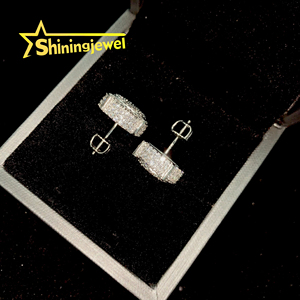Pendientes de tuerca circulares de 14 mm de gran tamaño, estilo rapero, con incrustaciones de moissanita 925, certificación GRA, pasan la prueba del diamante. - Product Image 6
