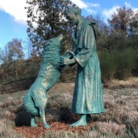 Esculturas de jardín de San Francisco de Asís de bronce de fundición hechas a medida, decoración al aire libre, Iglesia de San Francisco de Asís con Lobo y cabra