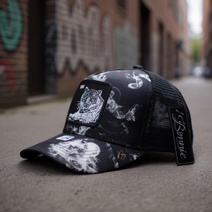 Cappello Trucker Bonnie a 6 Pannelli in Tessuto a Rete, Regolabile, Stile Street Casual con Applicazione Design Tigre sul Pannello Frontale - Product Image 2