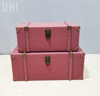 2er-Set Luxuriöse Vintage-Koffer Grüne Holz-Aufbewahrungsboxen im Antik-Stil mit Bronze-Accessoires