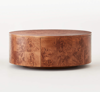 Table basse moderne en bois de burl, cylindrique, avec rangement, base flottante et placage parquet, pour salon et hôtel