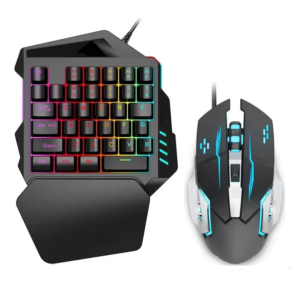 Wired Gamer Mice + Multimedia 35 Key Ergonomic One Hand Keyboard with Wrist Rest for Windows PC Gaming Keyboard Mouse Combo Pack