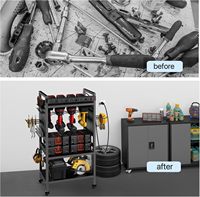 Carrito de Herramientas Rodante de Acero Inoxidable de Alta Resistencia con 4 Niveles y Regleta de 8 Tomas, Estante de Almacenamiento Sostenible para Baño con Capacidad para 500 Libras