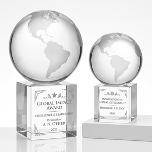 Trofeo in Cristallo a Forma di Globo Personalizzato, Design Tricolore Nero Blu Verde, Riconoscimento Aziendale per Celebrazioni - Product Image 4