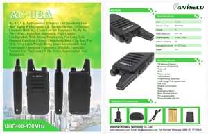 Anysecu Ac-u2 cộng với mini cầm tay đài phát thanh UHF 400-470 MHz 5 Wát với 16 kênh 1500mAh tùy chọn desckcharger/clip hai cách phát thanh - Product Image 2