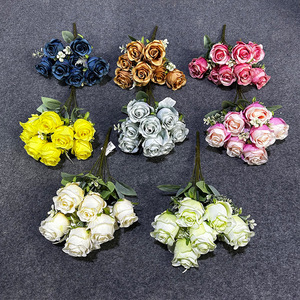 ช่อดอกกุหลาบเทียม 9 หัว สัมผัสเหมือนจริง สำหรับตกแต่งงานแต่งงานและบ้าน - Product Image 2