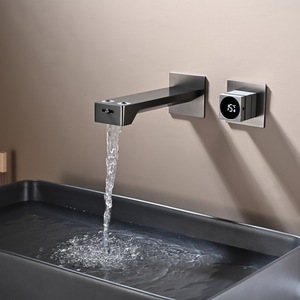 Robinet de lavabo crème encastré mural <span class=keywords><strong>avec</strong></span> affichage numérique, <span class=keywords><strong>deux</strong></span> trous, 1 poignée, pour salle de bain - Product Image 2