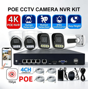 กล้องวงจรปิด TSEye 8MP 4K 4CH POE กันน้ำ มองเห็นในเวลากลางคืน ระบบ P2P พร้อมชุด NVR ควบคุมระยะไกล สำหรับการเฝ้าระวัง - Product Image 1